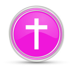 Pinker Button - Kreuz - Religion