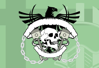 racer chopper skull tattoo insignia background in vector format very easy to edit 