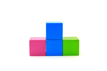 Obraz premium Wooden blocks colourful for children to learn colors and shapes on white background..