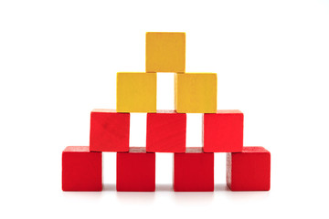 Obraz premium Wooden blocks colourful for children to learn colors and shapes on white background..