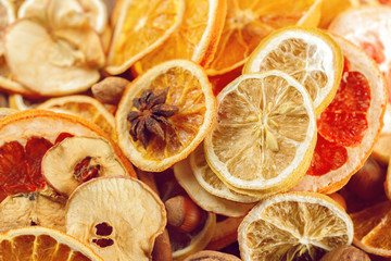 A lot of dried sliced orange