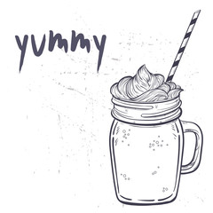 Hand drawn sketch illustration with smoothie mason jar.