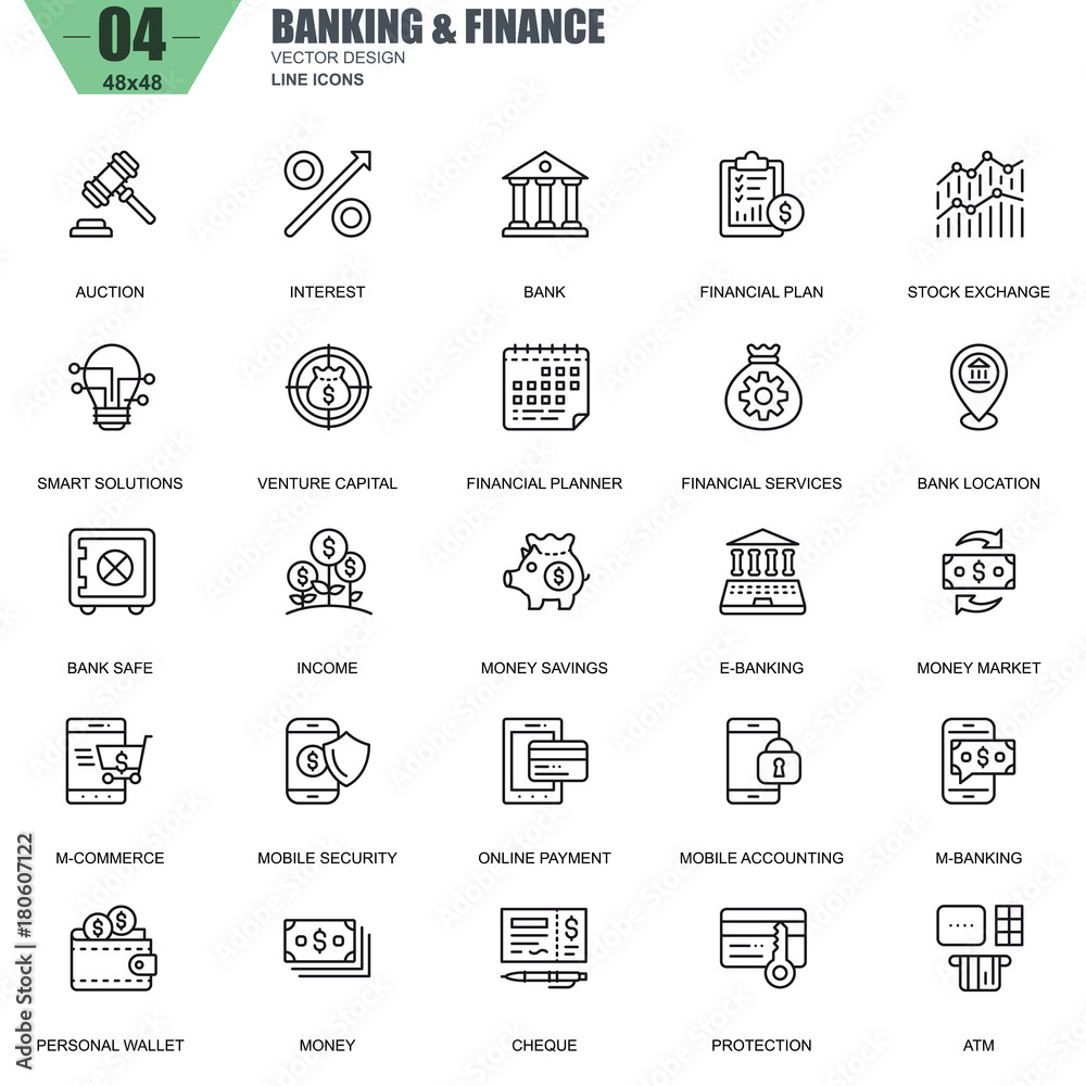 Poster thin line banking and finance icons set for website and mobile site and apps. contains such icons as