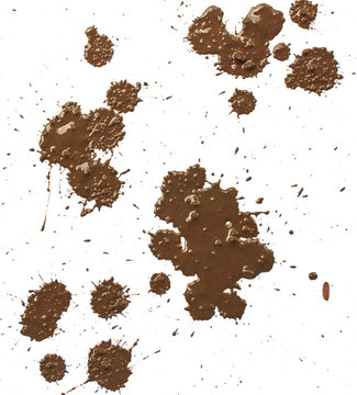Drops of mud splashes on a white backgrounds