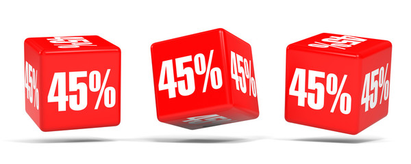 Forty five percent off. Discount 45 %. Red cubes.