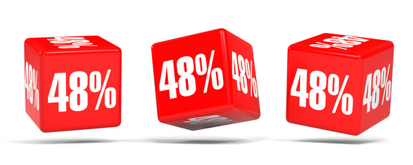 Forty eight percent off. Discount 48 %. Red cubes.