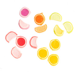 colorful fruit jelly candies on white background