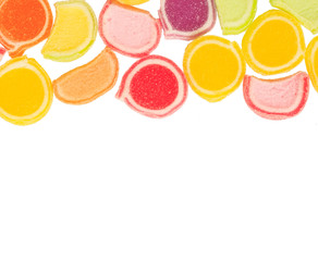 colorful fruit jelly candies on white background