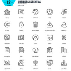 Thin line business essential, communication and office icons set for website and mobile site apps. Contains such Icons as Chart, Awards. 48x48 Pixel Perfect. Editable Stroke. Vector illustration.