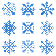 Fototapeta na wymiar Set blue Winter Snowflake isolated on white background. 