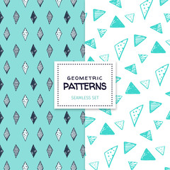 Set of 2  hand drawn geometric seamless patterns