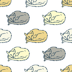 Sleeping Cats Seamless Pattern