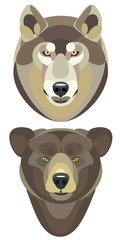 illustration of a wolf and bear heads on a white background