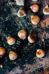 Lot of chestnuts over black rustic surface