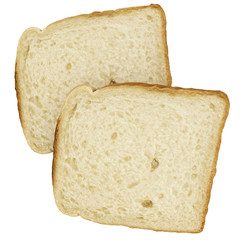 bread slices - toast pair top view - isolated on white