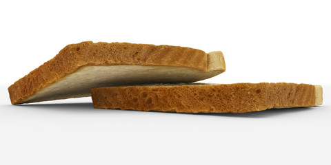 bread slices - toast pair, low angle view - isolated on white