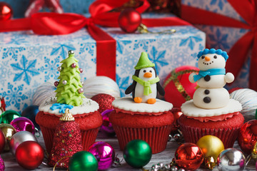 Christmas cupcakes with colored decorations