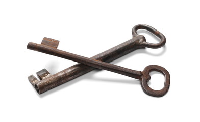 Old key isolated on white background