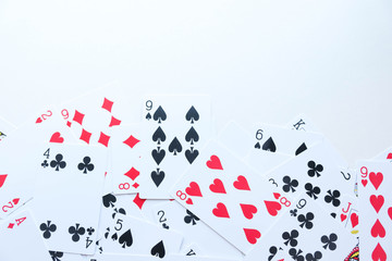 Lot of dusty old playing cards. poker background. casino game, gambling