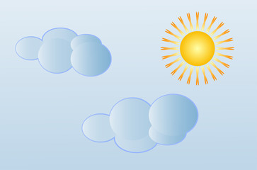 Bright sun and clouds in the blue sky