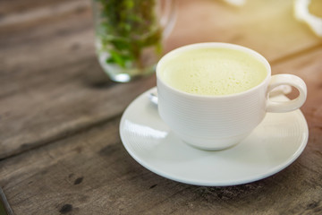 Hot matcha green tea with milk