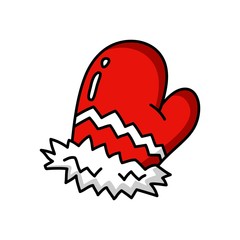 Christmas cartoon colorful flat vector mitten illustration for decoration and design on isolated white background