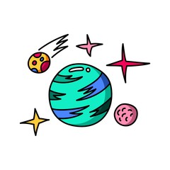 Planet cartoon colorful flat vector space illustration for decoration and design on isolated white background