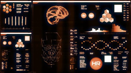 Warm futuristic interface/Digital screen/Detailed abstract background. Blinking and switching indicators of command center computer,processing data, AI. - Powered by Adobe