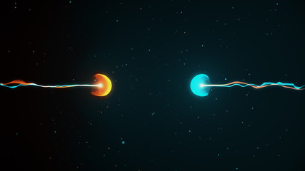 The fiery and icy particles collide in space 3d illustration