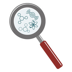 magnifier with molecules on a white background