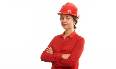 Young attractive female construction worker