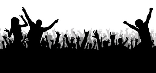 Concert disco, dancing crowd silhouette