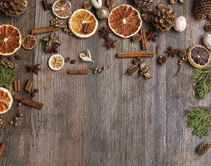 Christmas decorations with cinnamon and dried orange slices