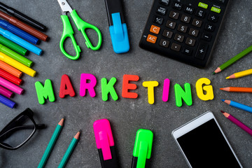 Office desktop with marketing word