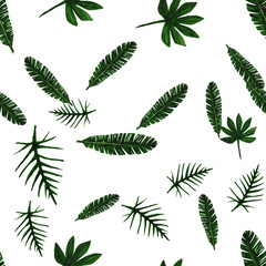 tropical leaves seamless pattern on white