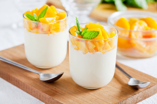Glasses Of Yogurt With Poached Peach