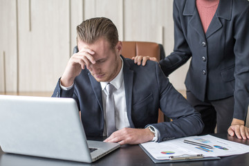 Desperate young businessman unable to work with stress situation. Man in Stress situation Concept.