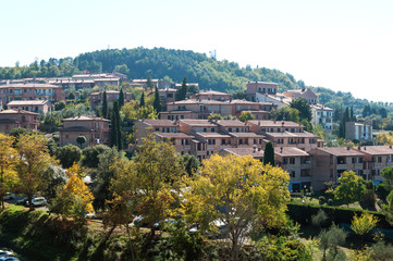 View of the residential areas of Montalcino. Tuscany, Italy