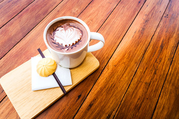 Hot coffee and cookies for eating play. For food during the morning, with the  shining sunlight through the fresh, relaxed and cool.