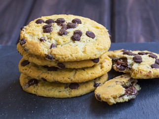 Chocolate  chip cookies with chocolate filling, american biscuits with chocolate chips