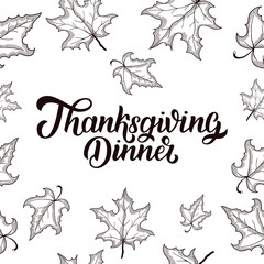 Obraz premium Thanksgiving Dinner brush hand lettering, isolated on white background. Calligraphy vector illustration.