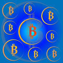 Bitcoin symbols - digital currency on blue bc.