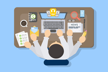 Businessman multitasking at work.