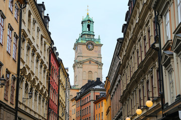 Fototapeta premium Storkyrkan, Cathedral of St Nicholas and Buildings in Gamla Stan, Stockholm, Sweden