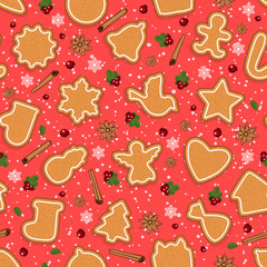 Seamless background from Christmas gingerbread cookies. Pattern