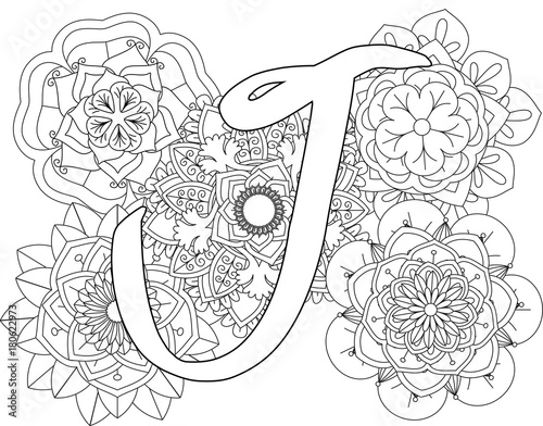 Mandala J Monogramlogo Doodle Floral Letters Coloring Book For Adult