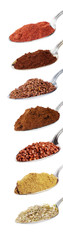 Collection of the spices and grains on spoon
