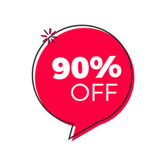 Special offer red geometric trendy bubble. Vector modern retro red tag design. Discount offer price label, symbol with 90% OFF sale sticker.