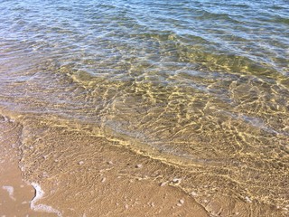 Sandy beach with clear sea water on a sunny day