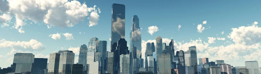 Foto op Plexiglas skyscrapers against the clouds, modern buildings view from below, banner   © ustas